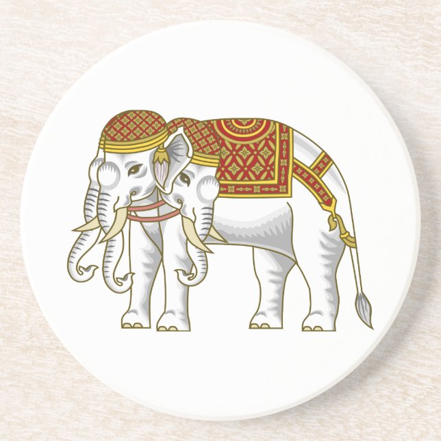 Dessous De Verre En Grès Elephant blanc thaïlandais Erawan (Devant)