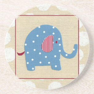 Dessous De Verre En Grès Eléphant bleu avec Pois blancs