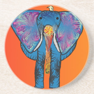 Dessous De Verre En Grès Éléphant coloré sur des dessous de verre de grès