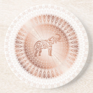 Dessous De Verre En Grès Éléphant rose de mandala d'or