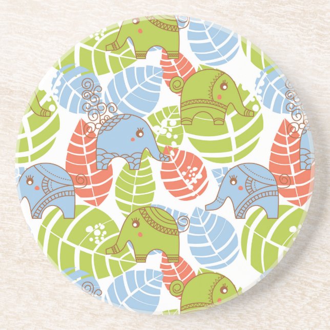 Dessous De Verre En Grès Eléphants colorés de la jungle (Devant)