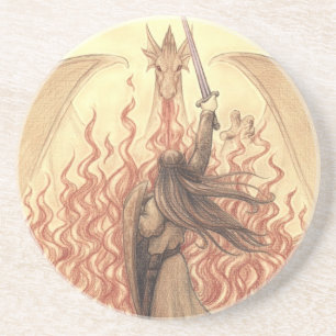 Dessous De Verre En Grès Elf contre le dragon