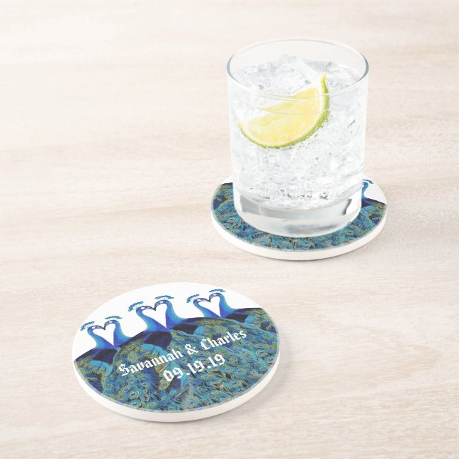 Dessous De Verre En Grès Embrasser des paons (Côté)