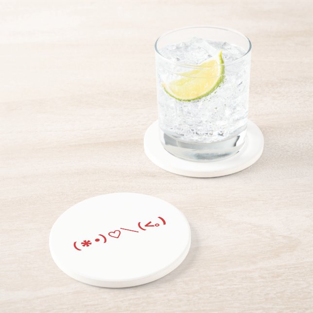Dessous De Verre En Grès Émoticônes Heureuses Saintes-Valentin / Japonais (Côté)