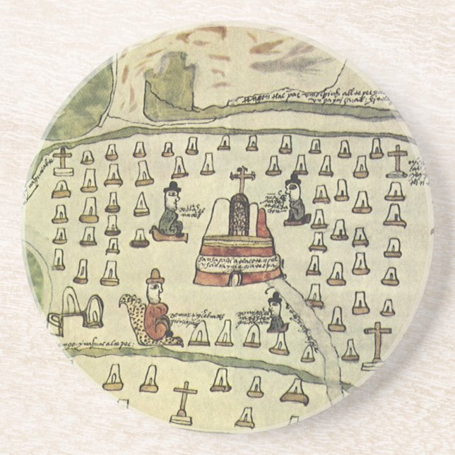Dessous De Verre En Grès Empire aztèque de Montezuma, carte antique du mond (Devant)