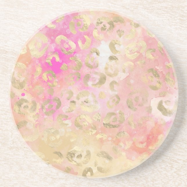 Dessous De Verre En Grès Empreinte de léopard Gold Pink Glam (Devant)
