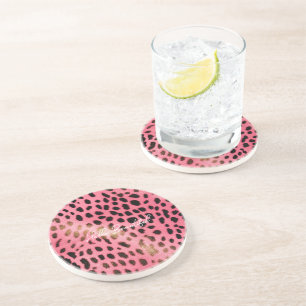 Dessous De Verre En Grès Empreinte de léopard noir rose Abstrait