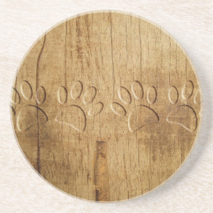 Dessous De Verre En Grès Empreinte de patte de chien en bois sculpté