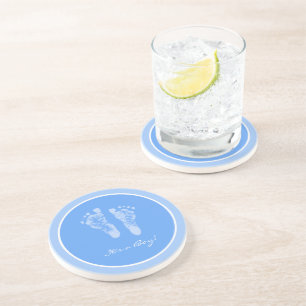 Dessous De Verre En Grès Empreintes de pas mignonnes de bébé bleu ses un