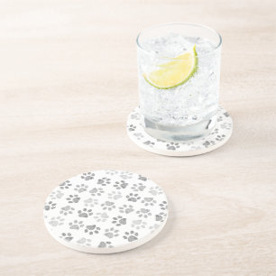 Dessous De Verre En Grès Empreintes de pattes de doodle gris