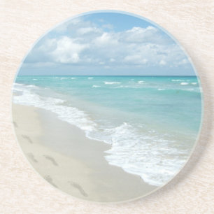 Dessous De Verre En Grès Empreintes sur la plage de sable blanc, Pittoresqu