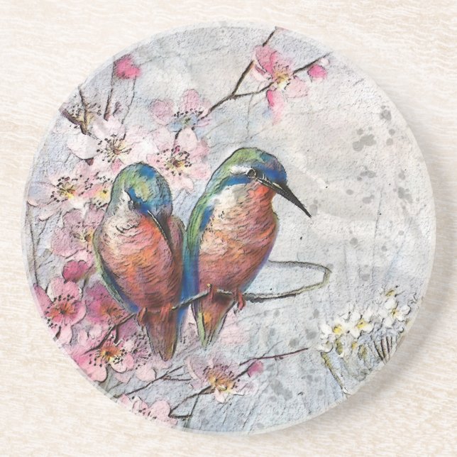 Dessous De Verre En Grès En Attente D'Une Illustration D'Oiseau De Pêcheur  (Devant)