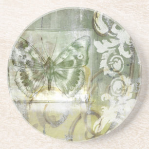 Dessous De Verre En Grès Encart vert de papillon avec la porte de