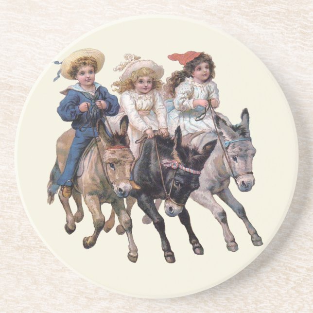 Dessous De Verre En Grès Enfants et chevaux (Devant)