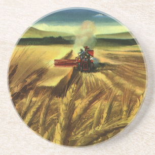 Dessous De Verre En Grès Entreprise agricole vintage, culture du blé