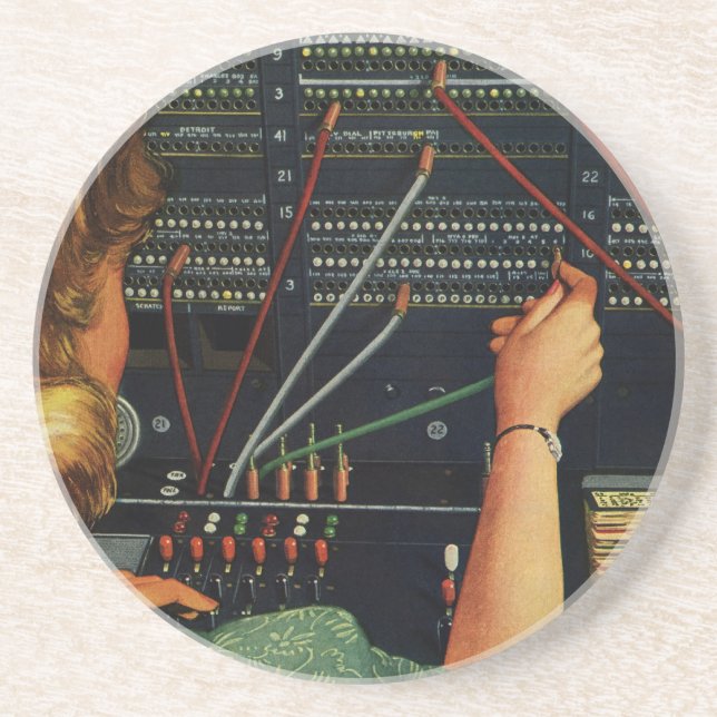 Dessous De Verre En Grès Entreprise vintage, opérateur de standard téléphon (Devant)