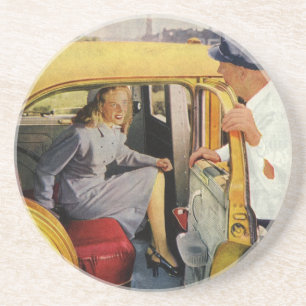Dessous De Verre En Grès Entreprise vintage, Taxi Conducteur de taxi Femme 
