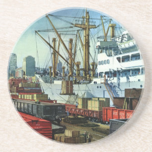 Dessous De Verre En Grès Entreprise vintage, Transport de fret à quai