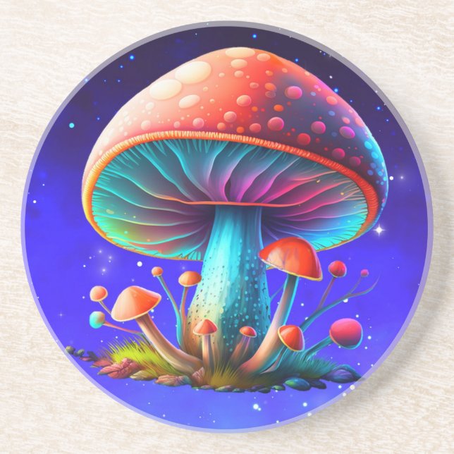 Dessous De Verre En Grès Espacé Arc-En-Ciel Amanita Muscaria (Devant)