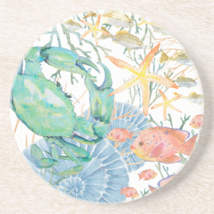 Dessous De Verre En Grès Étoile de mer corail coquillages Crab Poisson 