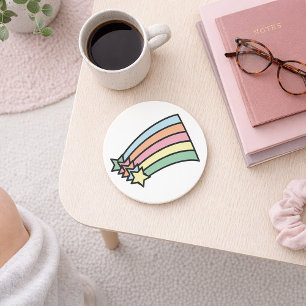 Dessous De Verre En Grès Étoile filante pastel Arc-en-ciel Rétro esthétique