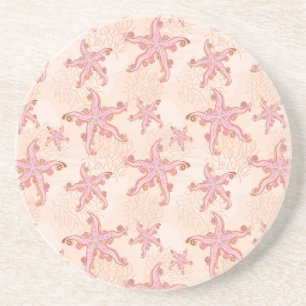 Dessous De Verre En Grès Étoiles de mer et motif pastel rose corail