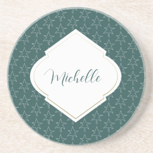 Dessous De Verre En Grès Étoiles de Noël Motif Monogramme Pine Vert