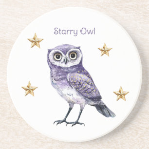 Dessous De Verre En Grès Étoiles d'or de hibou violet