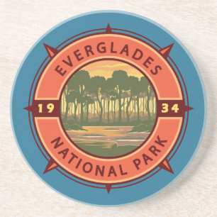 Dessous De Verre En Grès Everglades Parc National Sunset Retro Compass