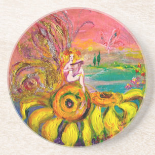 DESSOUS DE VERRE EN GRÈS FAIRY OF THE SUNFLOWERS