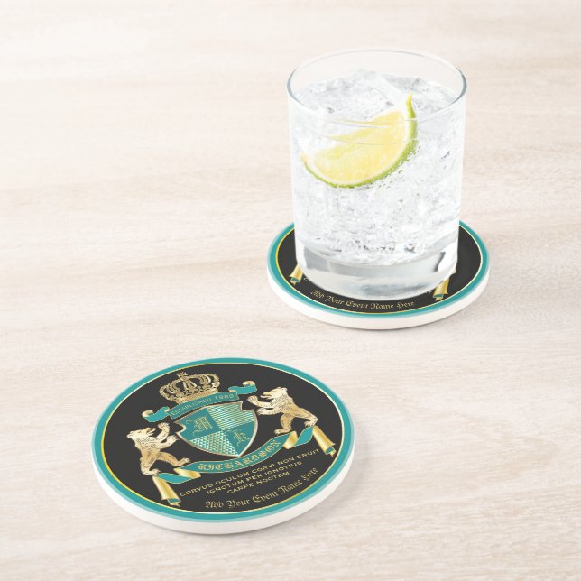 Dessous De Verre En Grès Faites votre propre blouse d'armoiries Turquoise d (Côté)