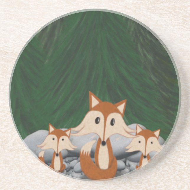 Dessous De Verre En Grès Famille adorable de renards (Devant)