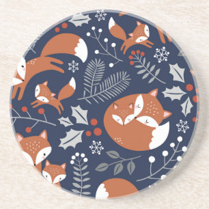 Dessous De Verre En Grès Famille Fox : motif vintage sans soudure.