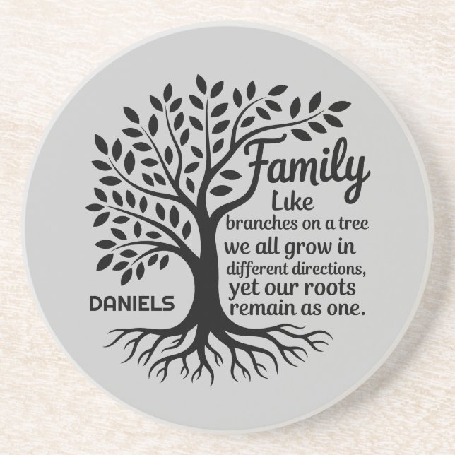 Dessous De Verre En Grès Family Tree Black & Gray Personalized Sandstone (Devant)