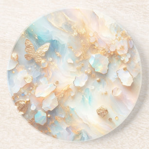 Dessous De Verre En Grès Faux Holographique Opal Moonstone Gold Butterfly