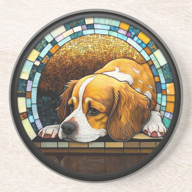 Dessous De Verre En Grès Faux Tissu Verre Cavalier Roi Charles Spaniel (Devant)