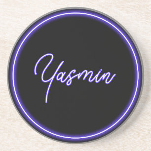 Dessous De Verre En Grès Faveur de mariage élégante à néon noir violet