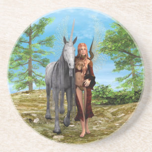 Dessous De Verre En Grès Fée avec licorne