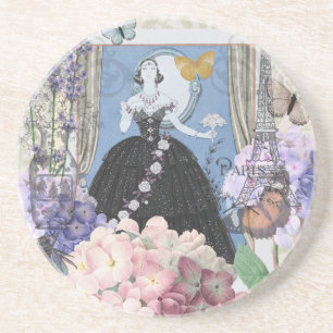 Dessous De Verre En Grès Femme élégante bleue Robe florale fantaisie
