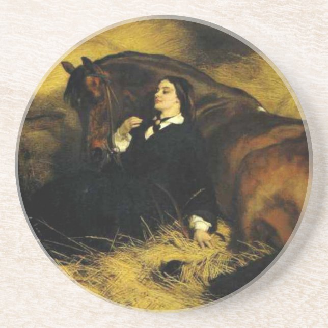 Dessous De Verre En Grès Femme et Cheval (Devant)
