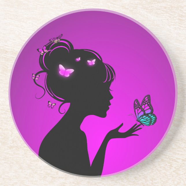 Dessous De Verre En Grès femme papillons violets Coaster (Front)