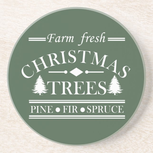 Dessous De Verre En Grès ferme arbres de noël frais (Devant)