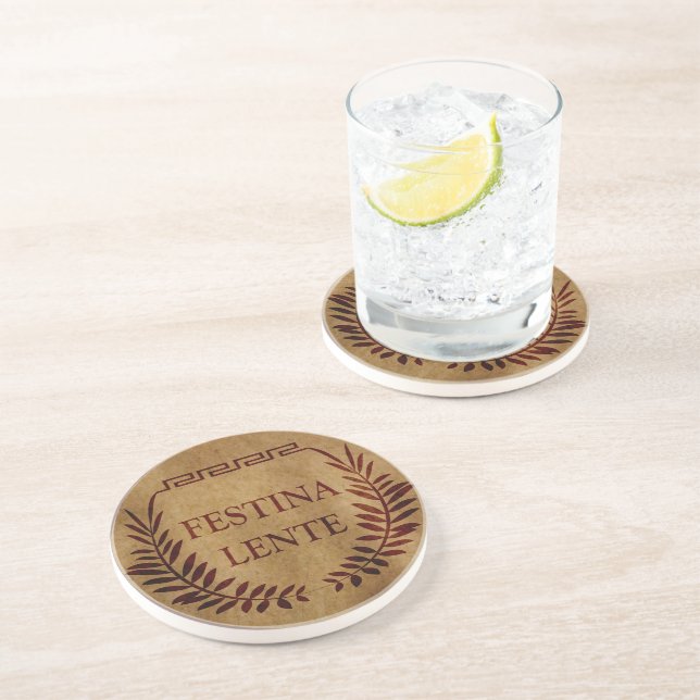 Dessous De Verre En Grès festina lente, phrase latine (Côté)