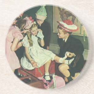 Dessous De Verre En Grès Fête d'anniversaire vintage, Épingler la queue sur