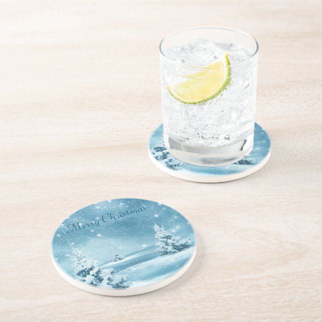 Dessous De Verre En Grès Fête de la Neige, Arbre de Noël (Côté)