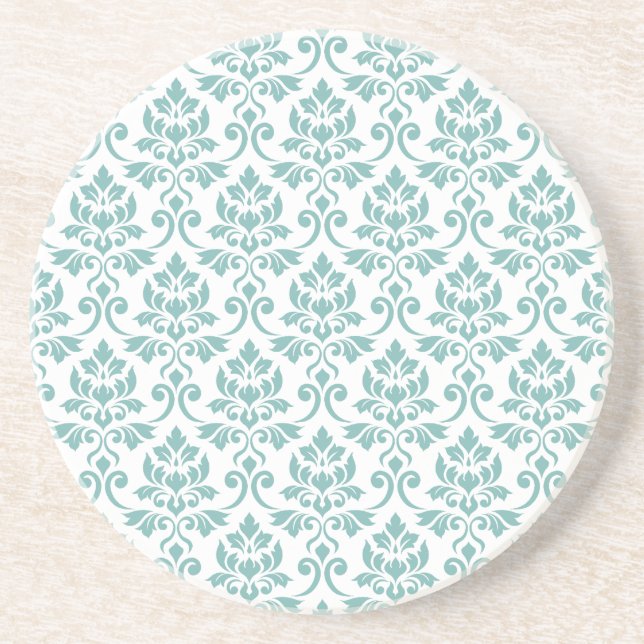 Dessous De Verre En Grès Feuille Damask Motif Turquoise (Devant)
