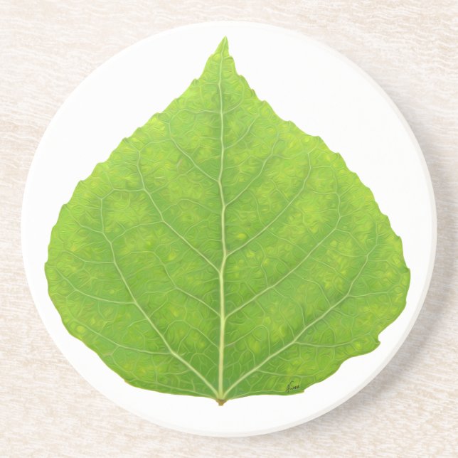 Dessous De Verre En Grès Feuille d'Aspen vert #11 (Devant)