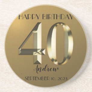 Dessous De Verre En Grès Feuille d'or métallique 40e anniversaire