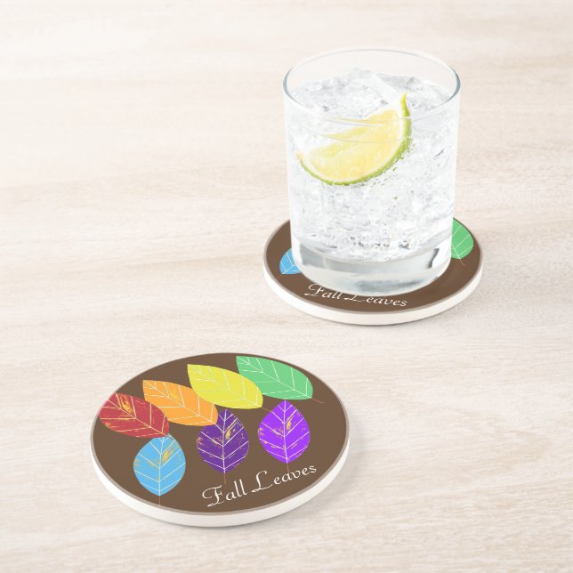 Dessous De Verre En Grès Feuilles automnales Rouge Orange Vert (Côté)