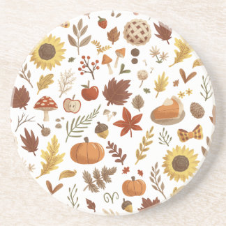 Dessous De Verre En Grès Feuilles d'automne et Citrouilles en Thanksgiving 